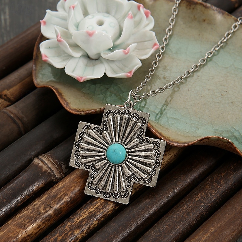 1PC Necklace Charm Necklace For Women's Blue Street Daily Alloy Retro Cross4