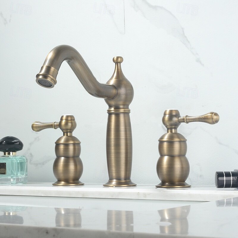 Bathroom Sink Faucet - Widespread Antique Brass / Electroplated Widespread Two Handles Three HolesBath Taps3