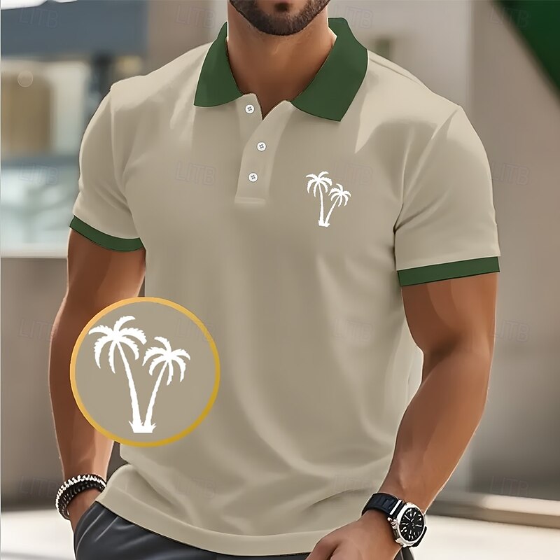 Men's Palm Tree Polo Short Sleeve Polo Shirts Collared Shirts Casual Resort School Outdoor Daily Wear Vacation Wear 3D Print Summer Spring Fall Pink Navy Blue Brown4