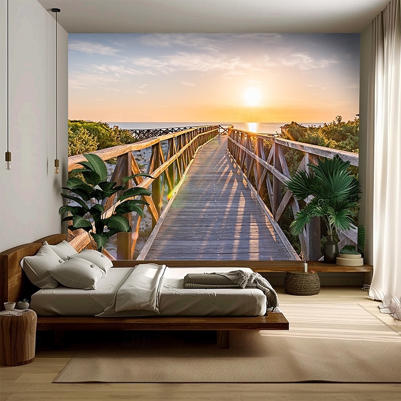 Landscape Beach Tapestry Large Tapestry Mural Decor Photograph Backdrop Blanket Curtain Home Bedroom Living Room Decoration2