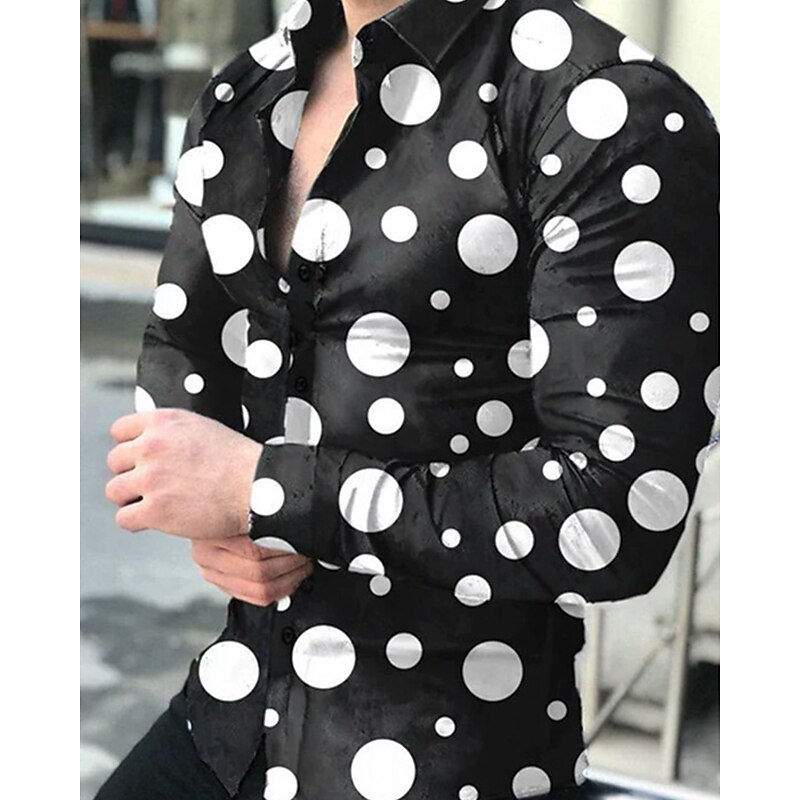 Men's Shirt Summer Shirt Casual Shirt Beach Shirt Button Up Shirt Black Long Sleeve Polka Dot Lapel Vacation Hawaiian Button-Down Clothing Apparel Polyester Fashion Casual Comfortable
