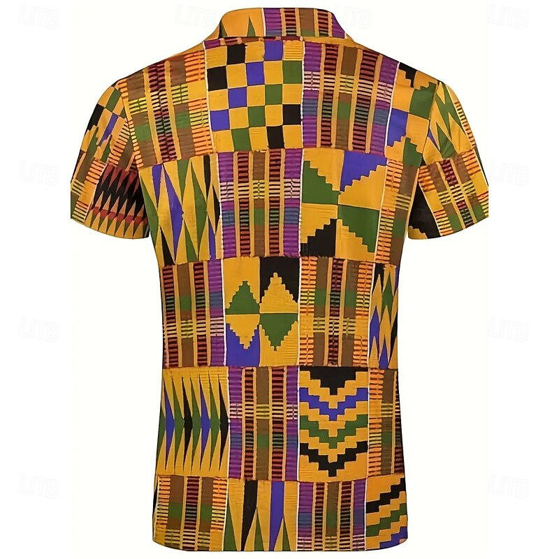 Men's Abstract Geometry Zip Polo Short Sleeve Turndown Modern Casual / Sporty Sports & Outdoor Athleisure Casual Daily 3D Print Summer Yellow2