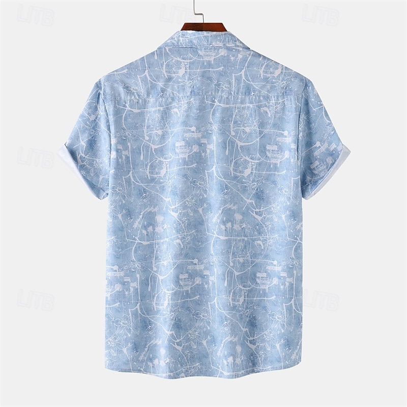 Men's Shirt Summer Shirt Casual Shirt Beach Shirt Button Up Shirt Pink Blue Gray Short Sleeve Print Lapel Vacation Hawaiian Clothing Apparel Fashion Casual Comfortable2
