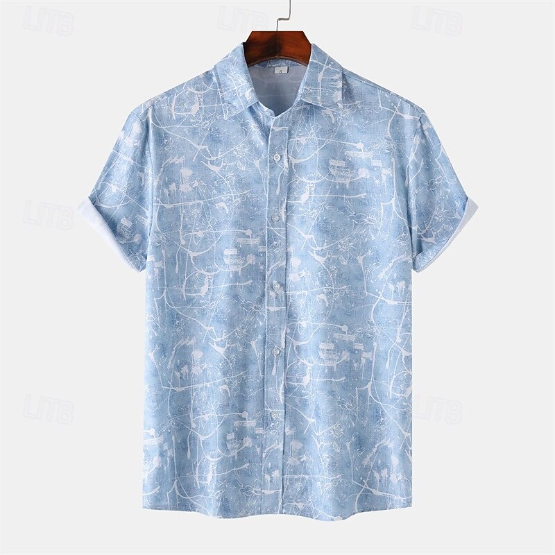 Men's Shirt Summer Shirt Casual Shirt Beach Shirt Button Up Shirt Pink Blue Gray Short Sleeve Print Lapel Vacation Hawaiian Clothing Apparel Fashion Casual Comfortable