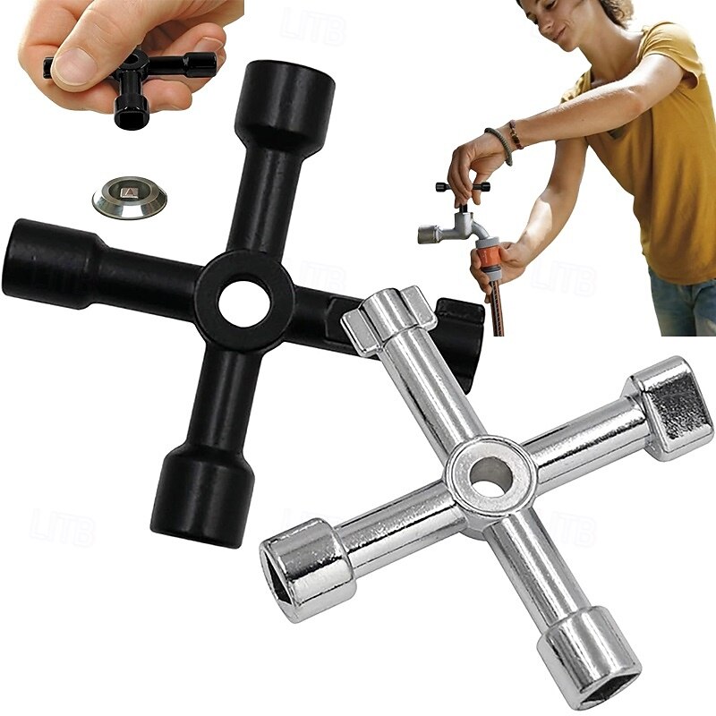 2 Pieces 4-Way Multi-Functional Utilities Key Stopcock Key for Electric Water Gas Meter Box Cupboard Cabinet Opening