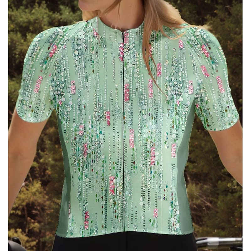 Women's Cycling Jersey Graphic Color Block Lines / Waves Short Sleeve Bike Jersey Top with 3 Rear Pockets Quick Dry Reflective Strips Back Pocket Moisture Wicking Sports Green Clothing Apparel3