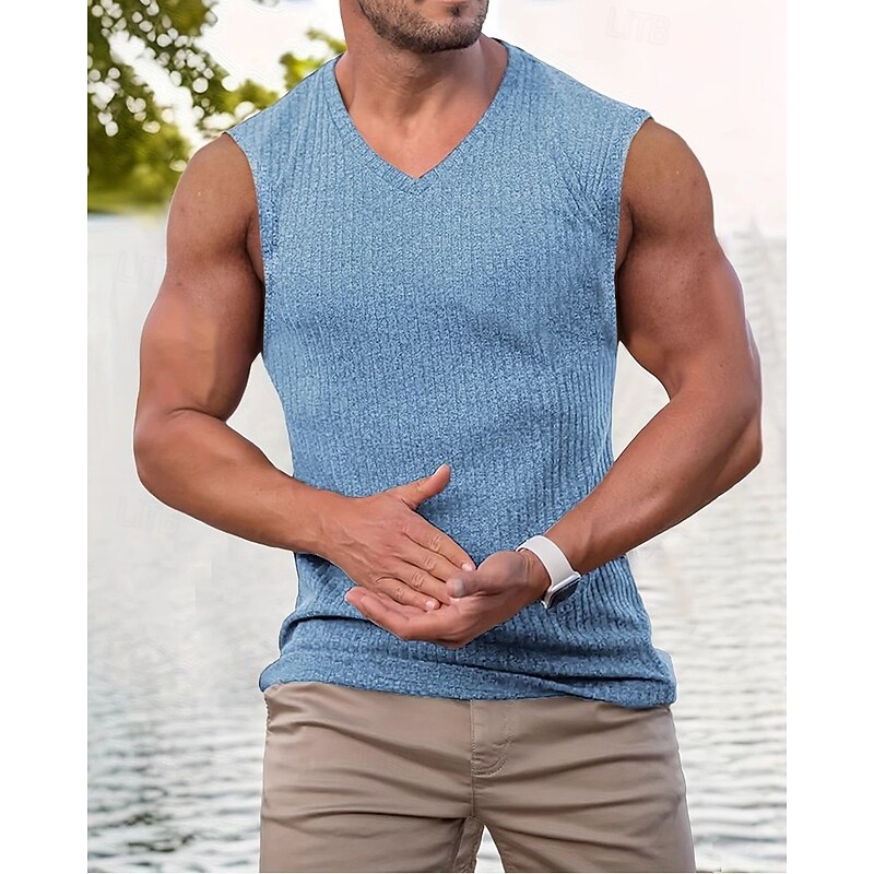 Men's Tank Top Vest Top Undershirt Sleeveless Shirt Sleeveless V Neck Summer Plain Fashion Designer Vacation Street Going out Black Pink Green Top Tee for Men4