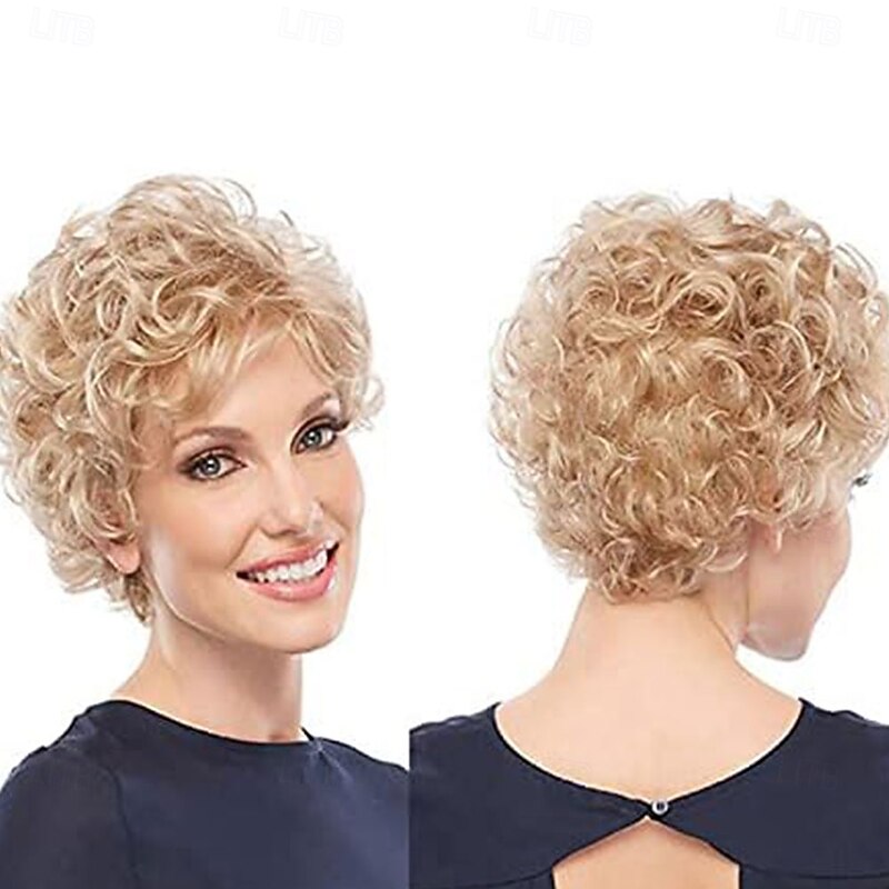 Wigs for Women Curly Hair Short Hair Golden Wig Headgear Natural Daily Use Hair Suitable for Middle-Aged and Old Women and Girls3
