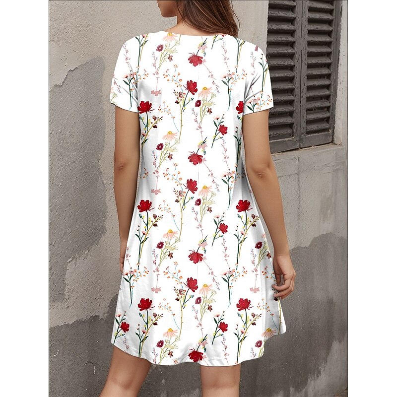 Women's Mini Dress T Shirt Dress Tee Dress A Line Dress Summer Dress Casual Daily Regular Fit Floral Graphic Short Sleeve Crewneck Red Blue Purple Summer Spring2