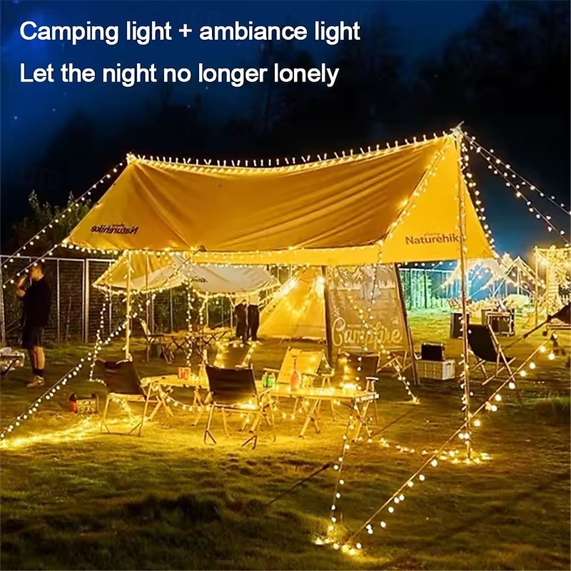 6.5-Meter String Lights Flexible Light Strip Outdoor Camping Atmosphere Light Storage Light String Portable Tent Decoration Light 7 Light Effect Modes Warning Light Effect Strip Hook Magnetic Suction  1PC2