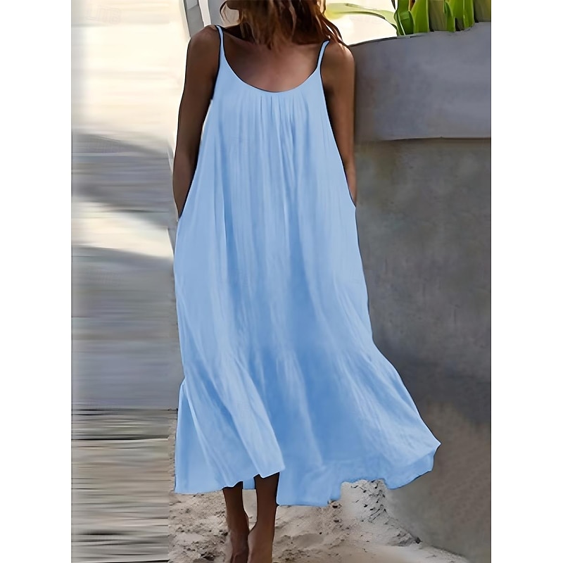 Women's Maxi Dress Cotton Linen Dresses Casual Dress Tank Dress Slip Dress Basic Casual Vacation Daily Regular Fit Plain Sleeveless U Neck Black White Blue Purple Summer