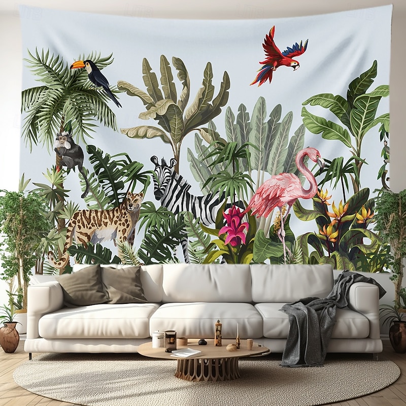Tropical Plants Birds Hanging Tapestry Wall Art Large Tapestry Mural Decor Photograph Backdrop Blanket Curtain Home Bedroom Living Room Decoration3