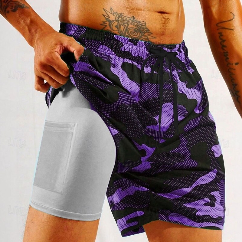 Men's Camo Camouflage Lined Shorts 2 in 1 Board Shorts Swim Shorts Mid Waist Hawaiian Vacation Holiday Beach Wear Side Pockets With Compression Liner Elastic Drawstring Waist Designer Clothing Apparel4
