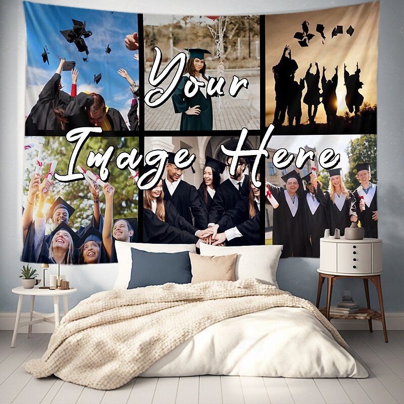 Graduation Customized Personalize Gift Best Graduation Gift Hanging Tapestry 6 Grids with Your Photo Wall Art Mural Decor Photograph Backdrop Home Bedroom Living Room Decoration