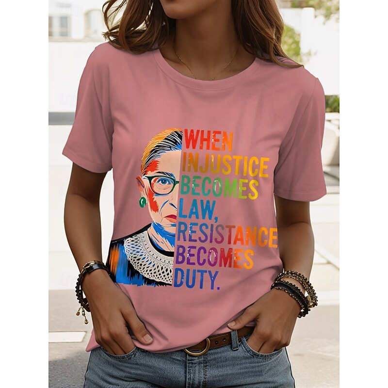 Women's T Shirt Graphic Letter Stylish Classic Casual Short Sleeve Crew Neck Regular Tops Daily Print Black White Pink Blue Purple Summer Spring4