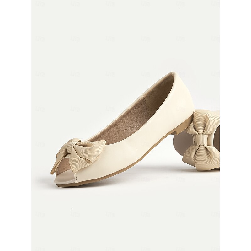 Women's Cream Peep Toe Bow Flats – 1950s Elegant Ballet Style Slip-On Shoes for Bridesmaids, Spring Outfits, and Daily Comfort4