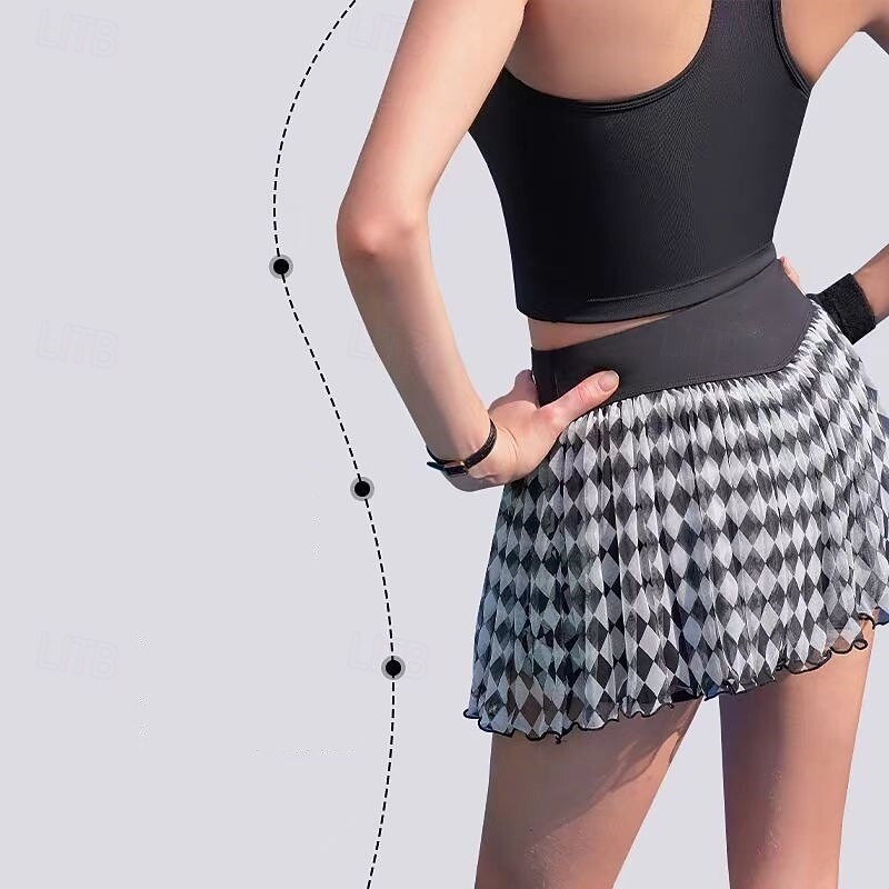 Women's Leopard Checkered Tennis Skirts with Shorts Pleated Mesh Quick Dry Tennis Golf Badminton Skort Black Pink Green Tennis Clothing2