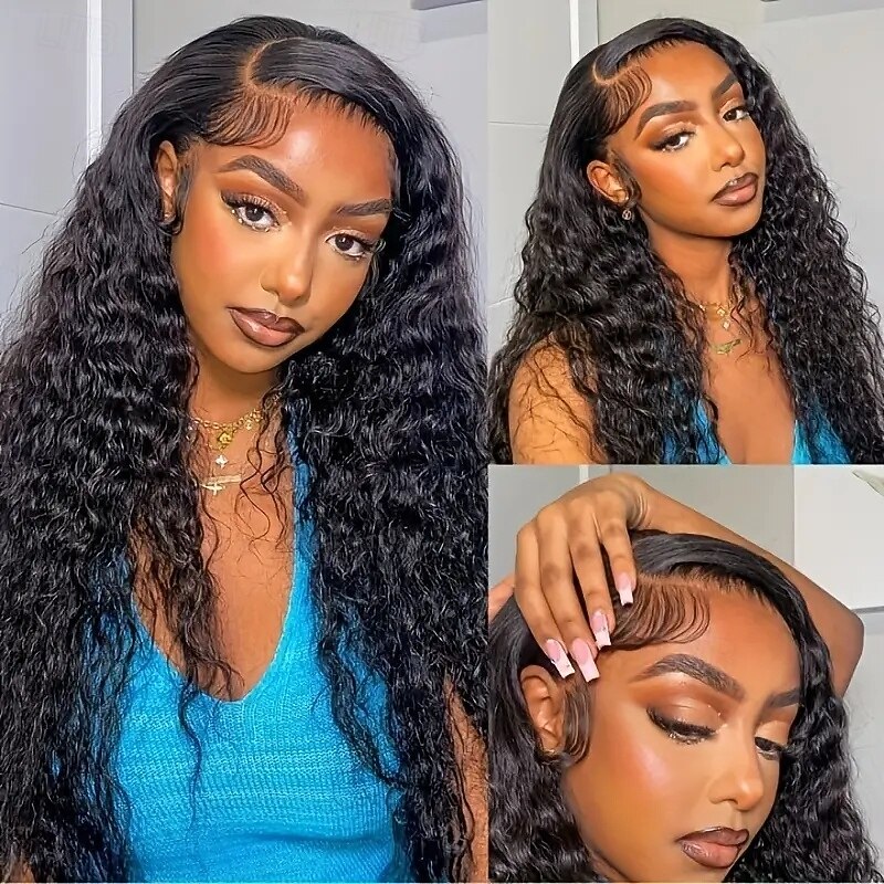 6x6 Transparent Lace Wig Natural Color Human Hair Lace Wig Deep Wave 180% Density For Black Women4