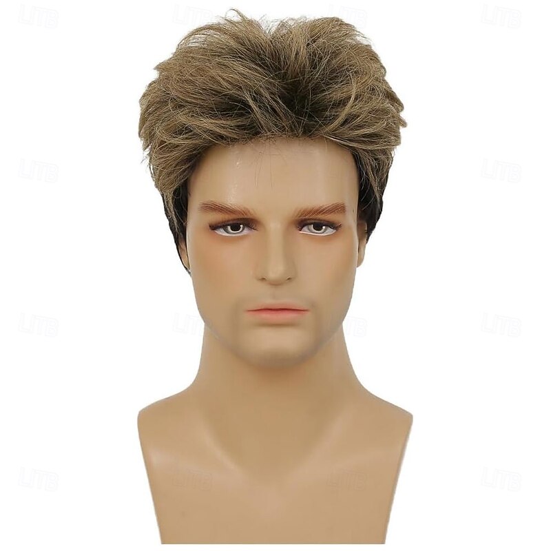 Brown Short Wigs for Men Mixed Blonde Natural Layered Synthetic Male Hair Wig for Daily Use3