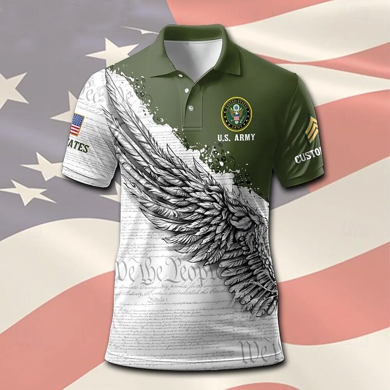 American Independence Day Men's American US Flag Polo Short Sleeve Polo Shirts Collared Shirts Casual School Outdoor Daily Wear 3D Print Summer Blue Green3