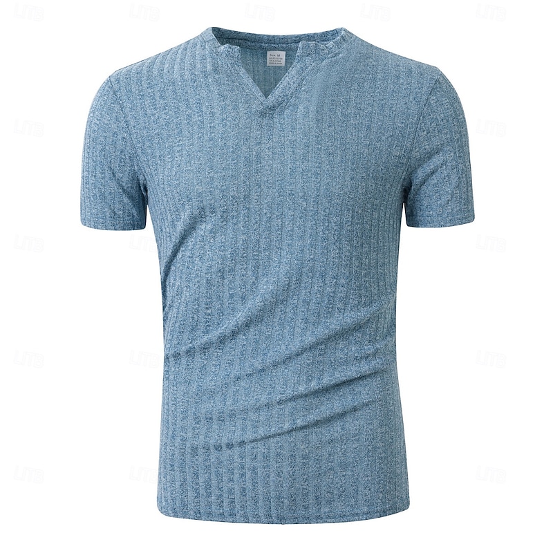 Men's T Shirt Muscle Shirt Ribbed Knit tee Tee Top Short Sleeves V Neck Summer Plain Textured Pit Strip Fashion Designer Sporty Ribbed Vacation Street Casual Light Blue Black Light Green Top Tee for4
