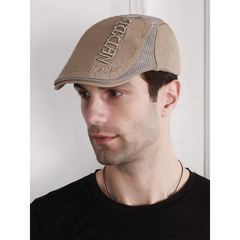 Men's Lightweight Breathable Cotton Flat Cap – Vintage Mesh Panel Newsboy Hat for Summer Travel, Beach & Casual Outings