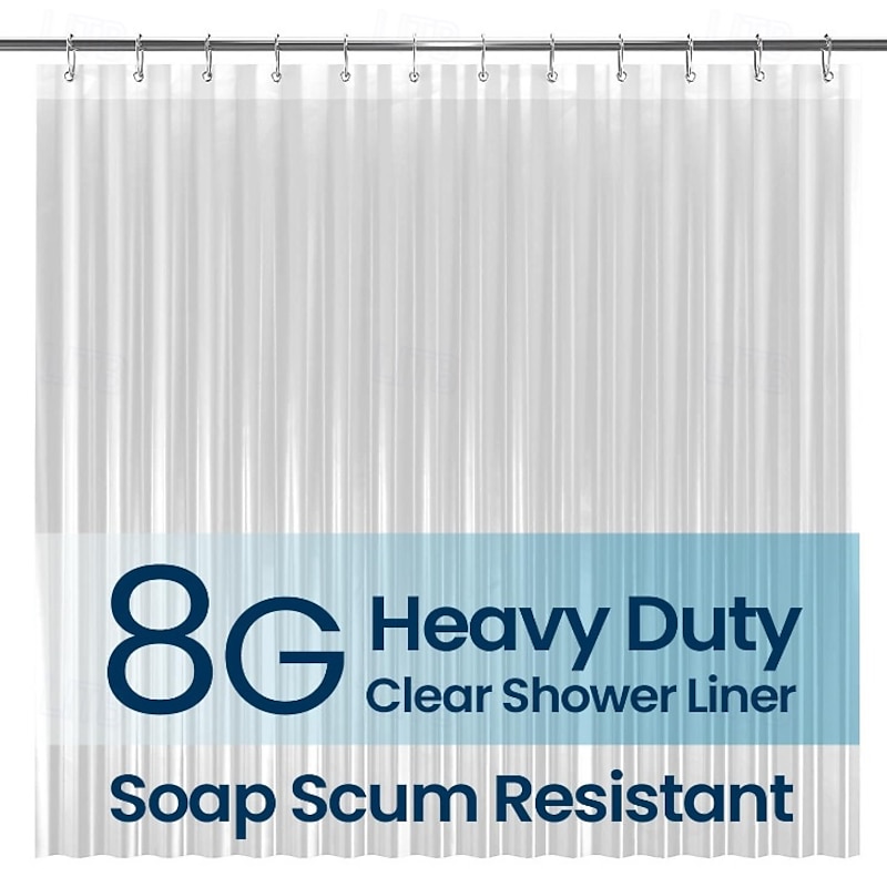 Bathroom Shower Curtain Waterproof Plastic Shower Curtain Premium PEVA Non-Toxic with Rust Proof Grommets Clear 8G Bathroom Accessories