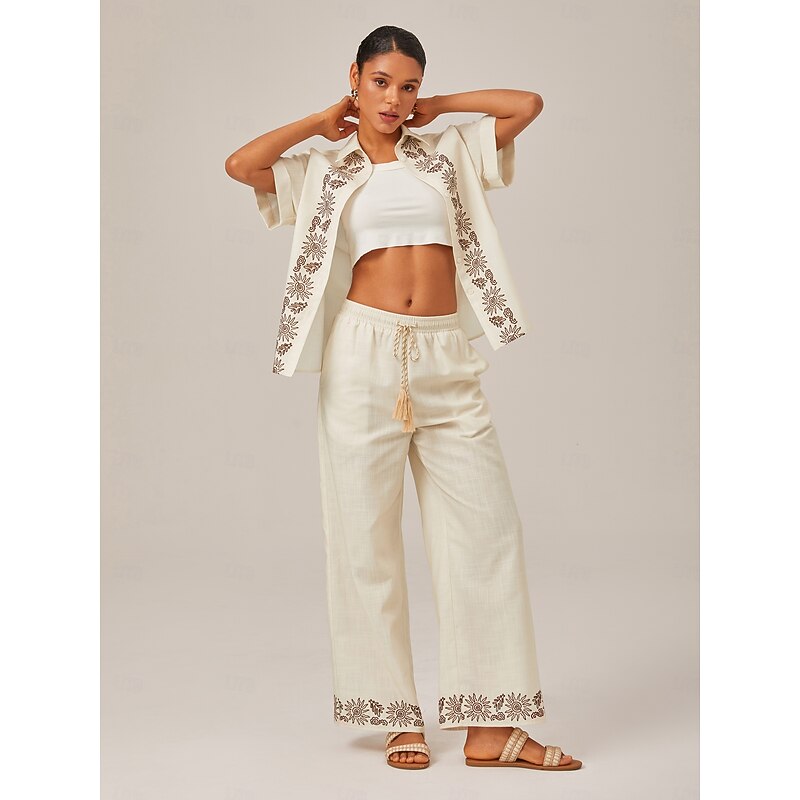 Linen Print Wide-Leg Pants3