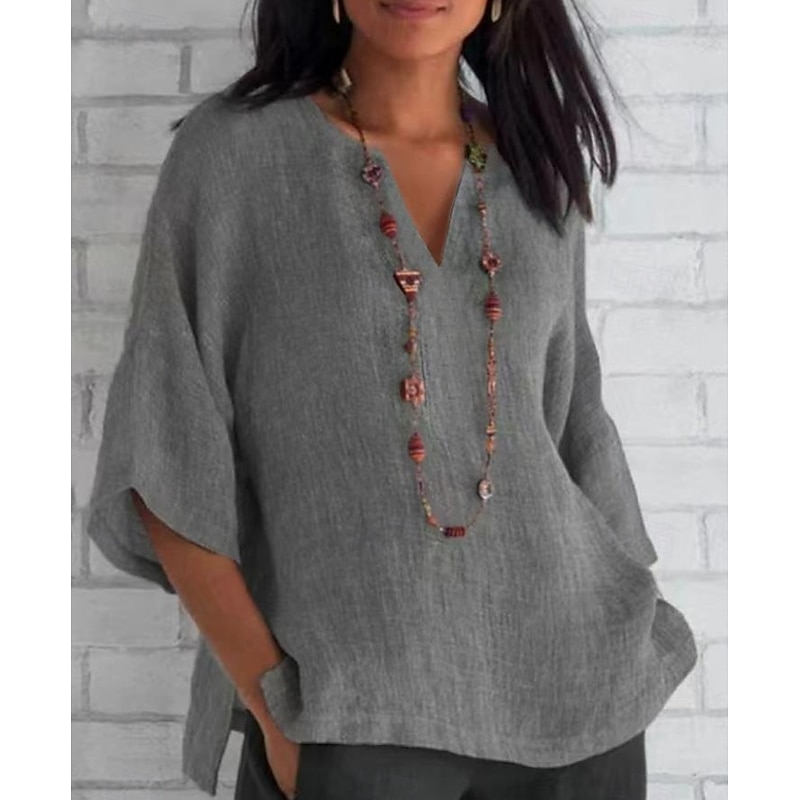 Women's Shirt Solid Color Plain Daily Stylish Casual Long Sleeve Crew Neck Regular Tops Daily Holiday Going out Black White Blue Khaki Gray Summer Spring2