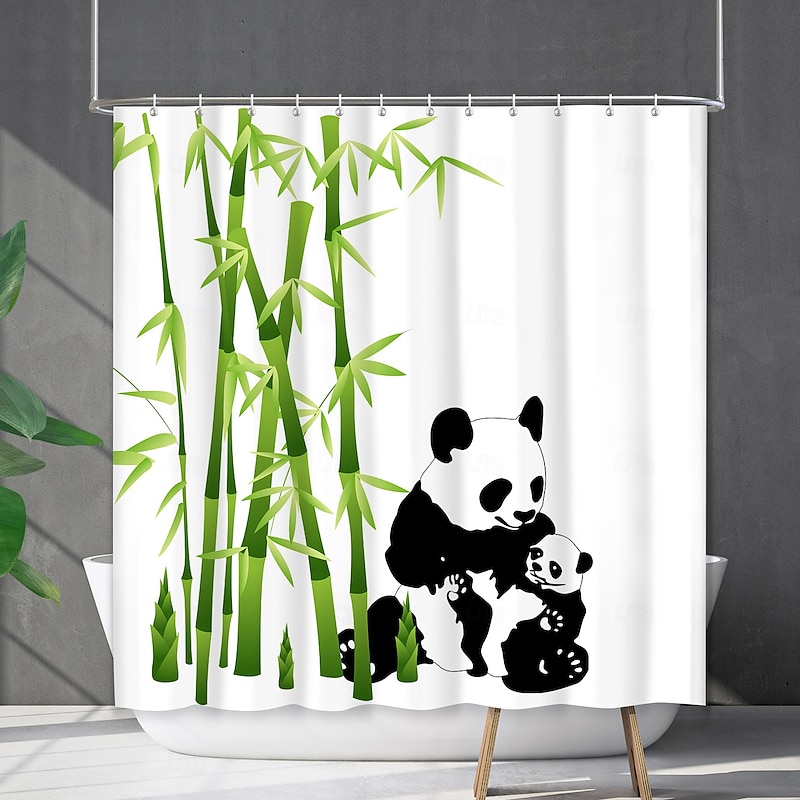 Shower Curtain with Hooks 180cm*180cm(70"*70") Polyester Machine Washable Waterproof Bamboo Forest Panda Pattern3