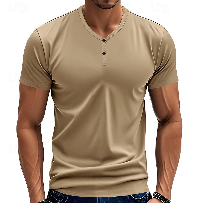 Men's T Shirt Henley Shirt Tee Short Sleeve Shirt Short Sleeve V Neck Summer Plain Fashion Designer Basic Plain Vacation Street Going out claret Black Royal Blue Top Tee for Men3