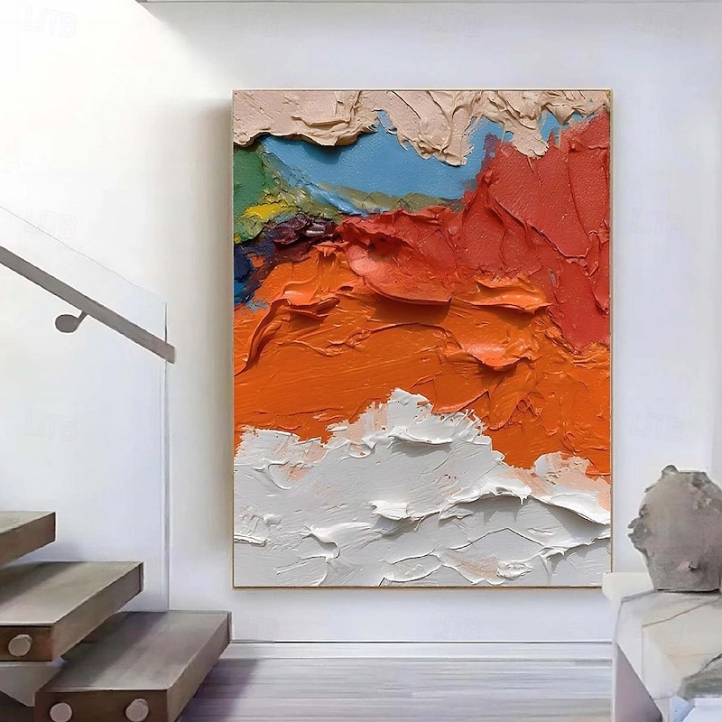 Large 3D oil painting Hand Painted handmade Orange abstract oil painting Black red oil painting Handmade modern painting modern office art canvas paintings for living room bedroom wall decoration