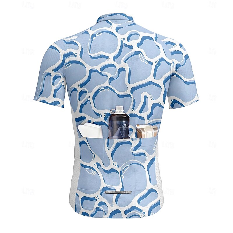Men's Cycling Jersey Graphic Geometric Short Sleeve Bike Tee Tshirt Jersey Top with 3 Rear Pockets UV Resistant Quick Dry Front Zipper Reflective Strips Sports Blue Sky Blue Clothing Apparel2