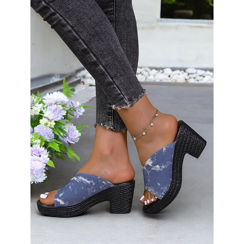 Women's Denim Block Heel Mule Sandals – Retro High Heel Sandals for Summer Street Style & Casual Outfits4