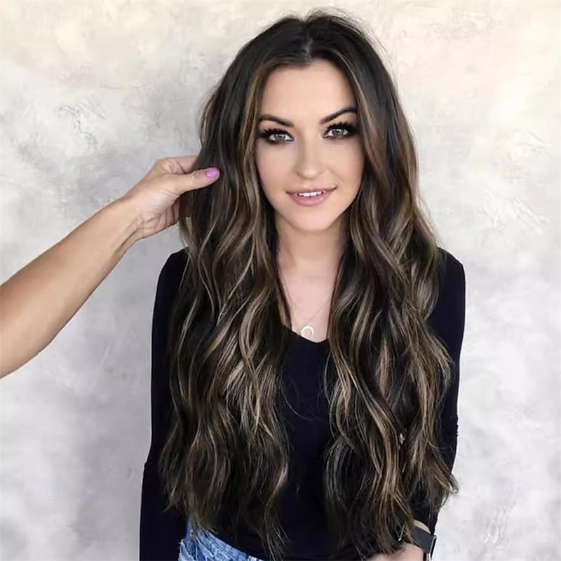 Long Ombre Brown Wig for Women 24 Inch Natural Wavy Daily Hair Long Wavy Ombre Brown to Blonde Wigs for Women Synthetic Hair Heat Resistant Ombre Wig for Daily Party Cosplay Use2
