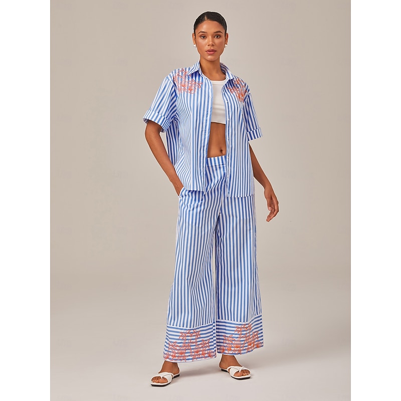 Summer Striped Embroidered Wide-leg Pants3