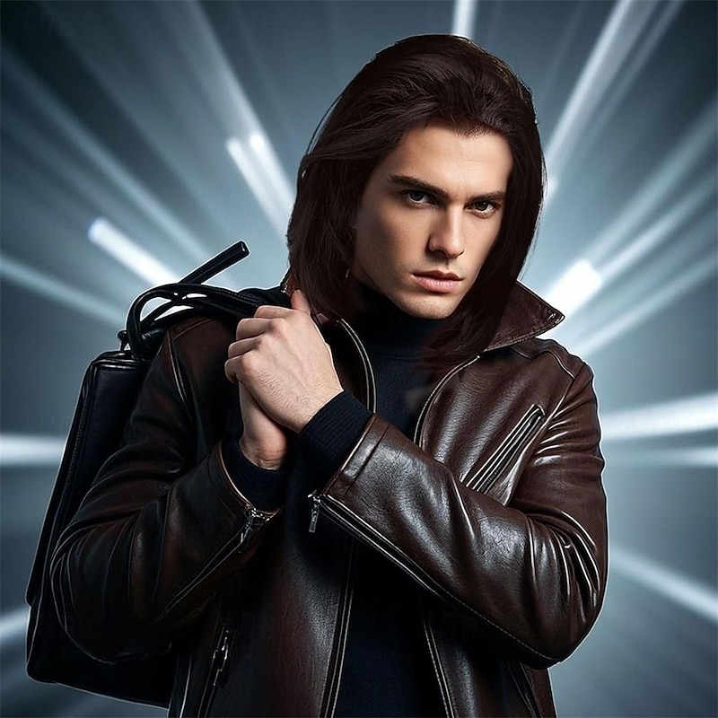 Brown Wig Men Short Mens Wig Fancy Dress Wigs Can Tie into Ponytail Punk Rock 80s 90s men's Costume Wigs for Party Cosplay Halloween Carniva Cosplay4