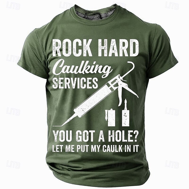 Men's Funny Graphic T-Shirt | Rock Hard Caulking Services | Hilarious Double Entendre Caulk Joke Short Sleeve Tee2