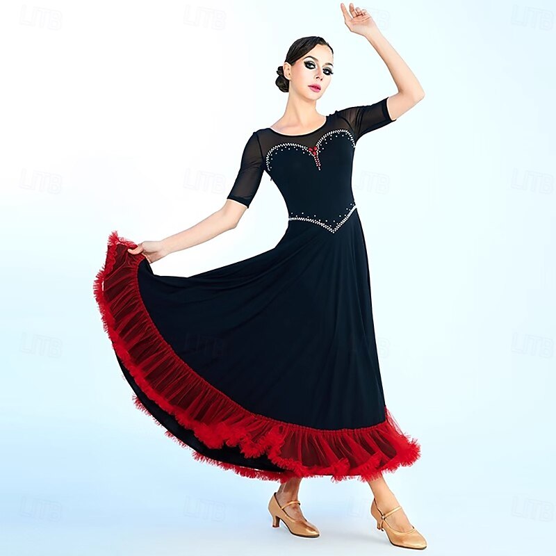 Ballroom Dance Competition Dress Women's Performance Modern Dancewear Clothes Short Sleeve Waltz Standard Dress