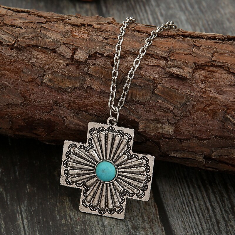 1PC Necklace Charm Necklace For Women's Blue Street Daily Alloy Retro Cross2