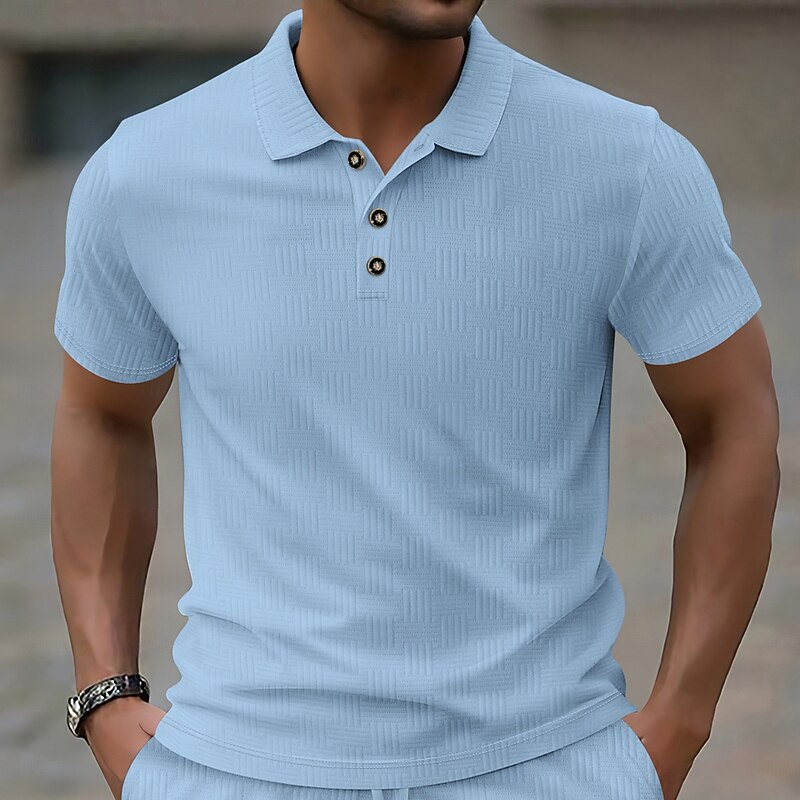 Men's Polo Golf Shirt Casual Holiday Classic Short Sleeve Fashion Modern Jacquard Buttons Summer Spring Regular Fit Black White Beige Light Blue Gray Polo