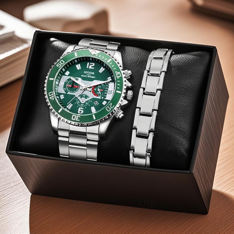 Elegant Silver Quartz Watch with Calendar Male Practical Valentine's Day Gift for Husband Boyfriend Detachable Bracelet Gift Box New Year Christmas Gift