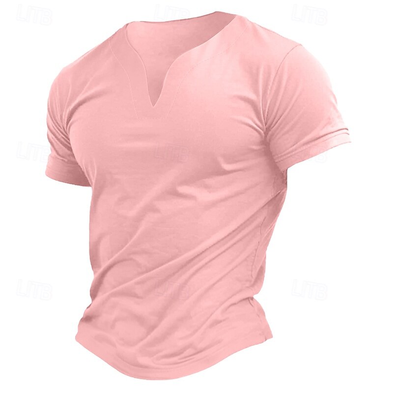 Men's T Shirt Tee Top Short Sleeve Short Sleeves V Neck Notched Summer Solid Color Plain Fashion Designer Basic Classic Style Vacation Street Casual Black Pink White Top Tee for Men2