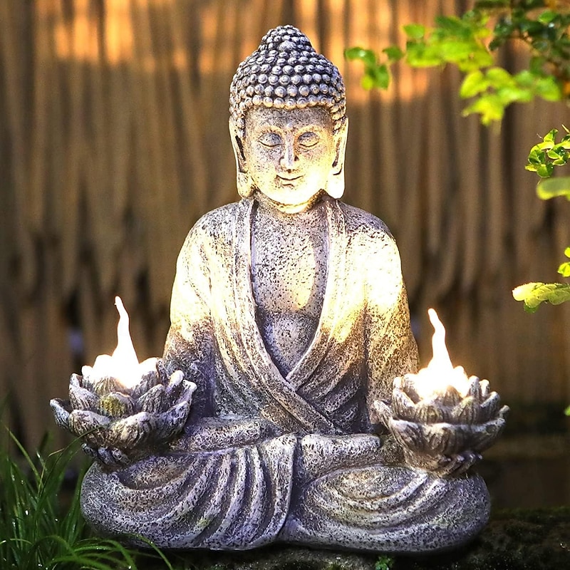 1 Pc solar powered meditation Buddha statue indoor and outdoor home garden decoration lamp Zen statue lights2