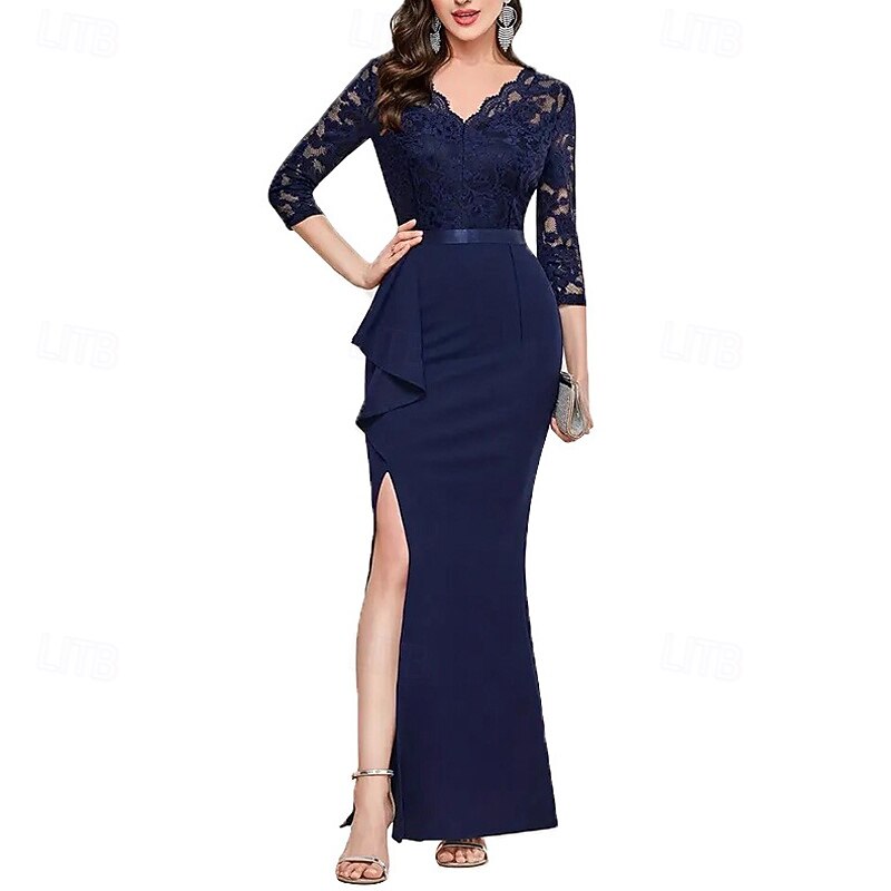 Women's Midi Dress Party Dress Cocktail Dress Fashion Party Tea Party Regular Fit Plain Half Sleeve V Neck Black Dark Blue Summer