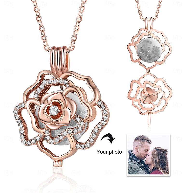Personalized Rose Photo Necklace for Her, Custom Picture Jewelry Gift for Mom Wife Girlfriend, Mother's Day Birthday Anniversary Romantic Keepsake4