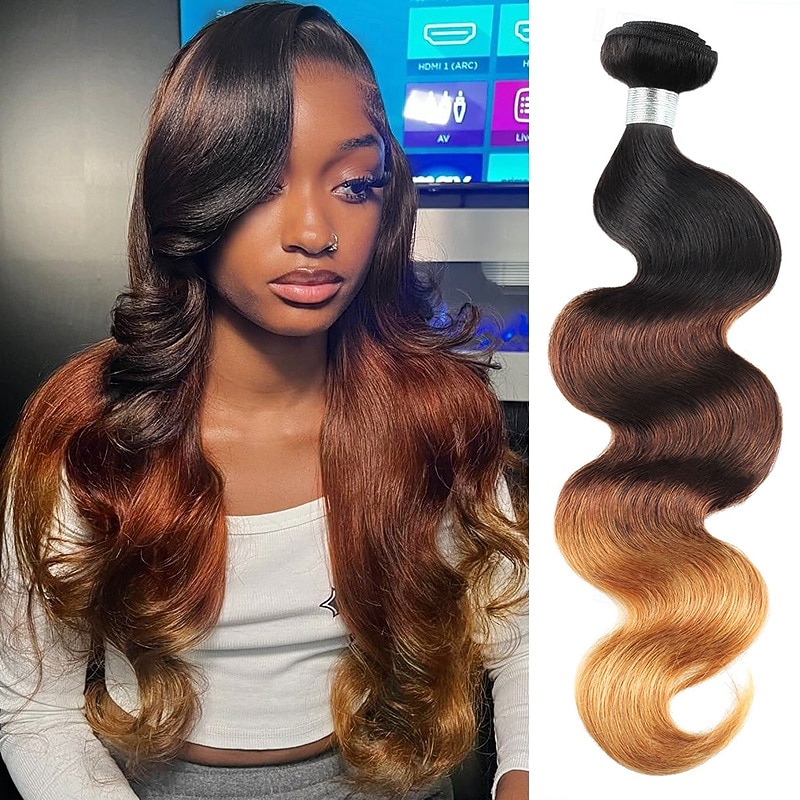1 Bundle Real Human Hair  Tricolor Bundle T1B/4/27# Body Wave Human Hair 14-24 Inches