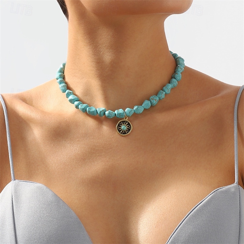 1PC Necklace For Women's Stone Blue Street Daily Alloy Retro Snake Sun3