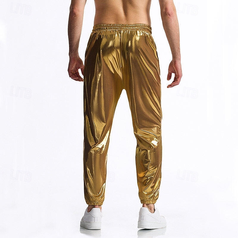 Retro Vintage 1980s Ankle Length Pants Joggers Disco Shiny Latex Patent Metallic Fancy Dress Men's Halloween Carnival Pride Parade Pride Month Adults' Pants All Seasons2