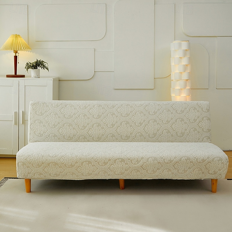 Jacquard Fabric Armless Sofa Bed Cover Sofa Slipcovers Stretch Protector Elastic Bench Cover